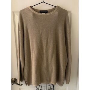 Vintage Babette Ballinger USA Metallic Lurex Cotton Knit Sweater Beige XL EUC